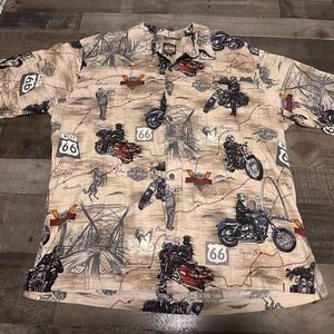 Harley Davidson Route 66 Aloha Button Up Hawaiian Shirt XL